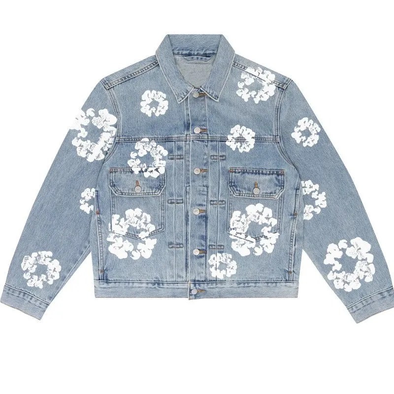 Denim Tear Hip Hop Kapok Printed Cardigan Loose Jacket Men's Trendy Fashion Casual Versatile Denim  (36)